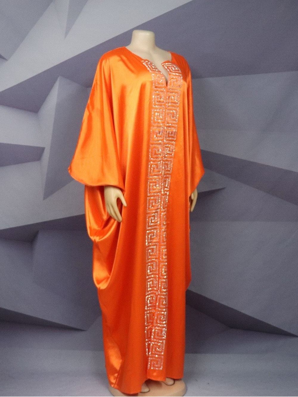Vibrant Orange Embellished Satin Caftan